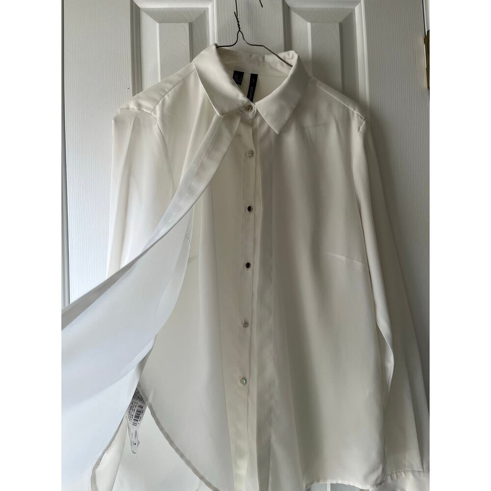 Mango Suit White Layered Long Sleeve Button Up Blouse Large - Picture 2 of 5